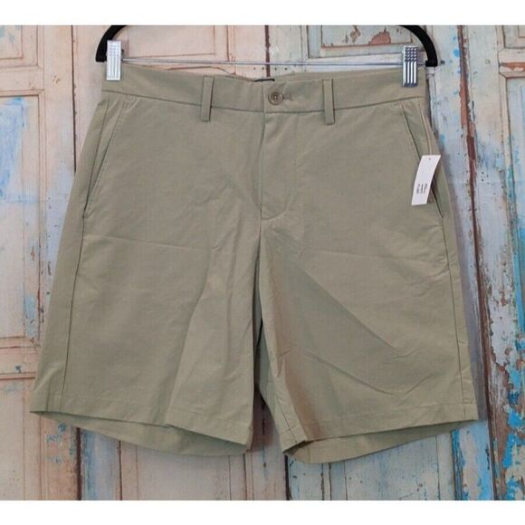 Gap Womens Size 28 Olive Flat Front 8" Tech Mid Rise Slash Pocket Chino Shorts - Picture 1 of 7